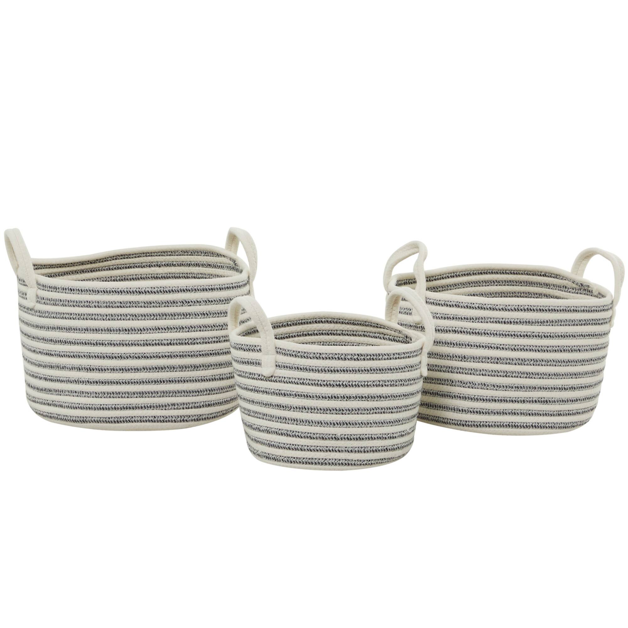 Gray Cotton Handmade Storage Basket with Handles Set of 3 12", 10", 10"